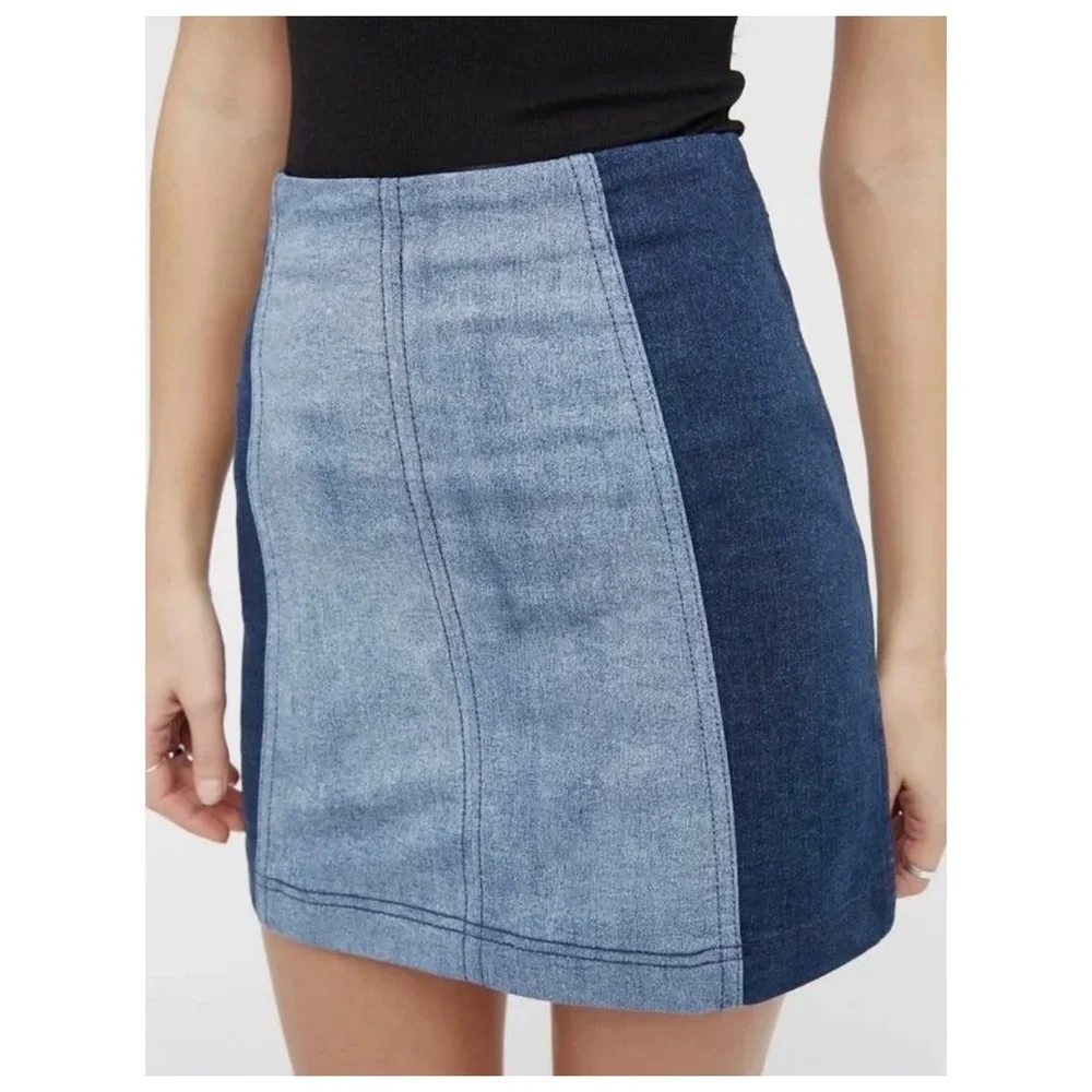 Free People Modern Femme Denim Color-block Mini Skirt Size 6